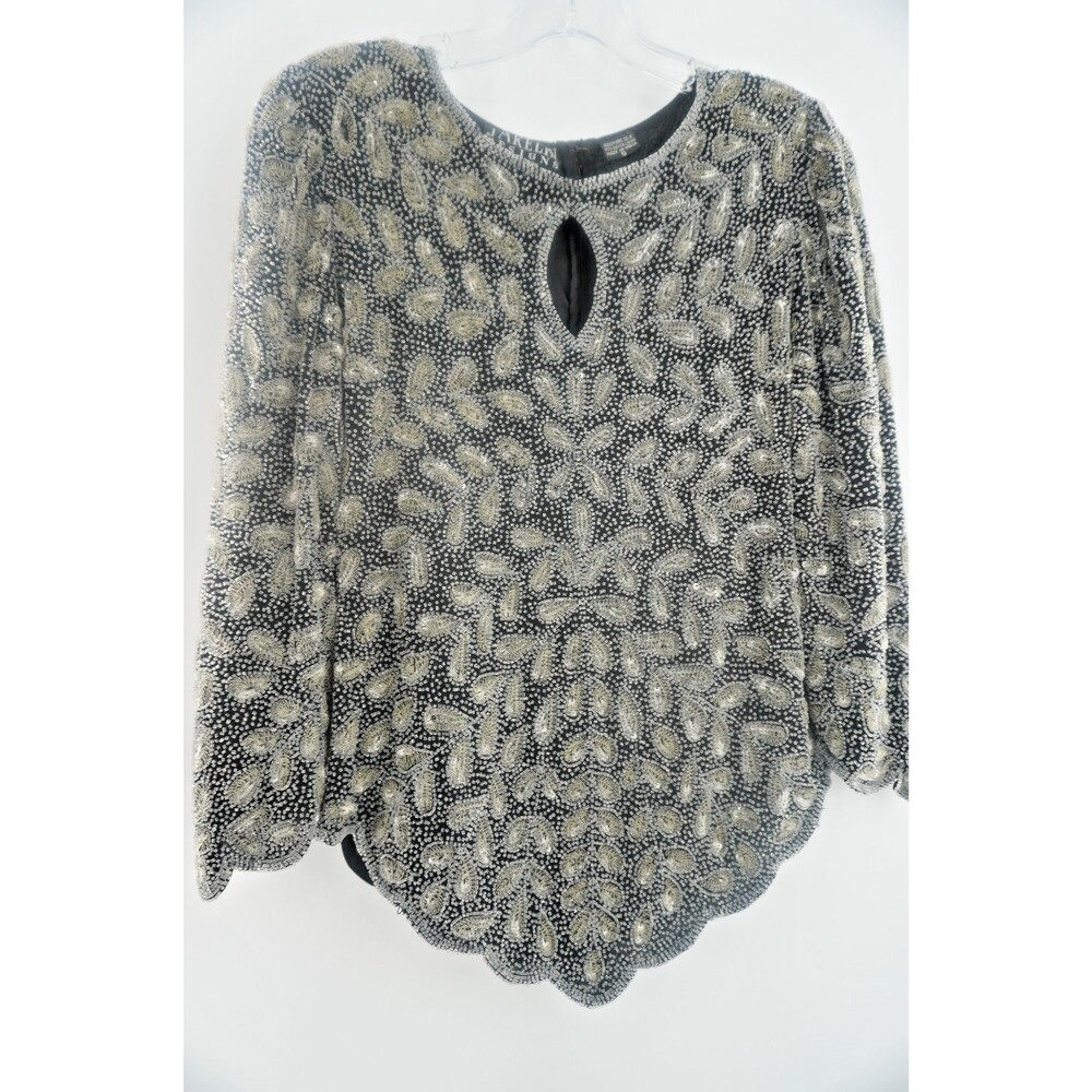 Vintage JAKELIN DESIGNS Beaded Sequined Keyhole Scalloped Hem Evening Top S NWT